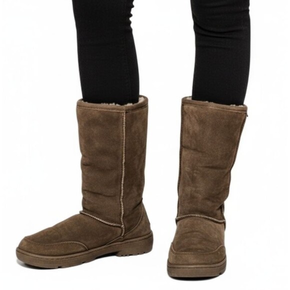 Bearpaw Boots Womens Meadow Size 9 Sheepskin Footbed Suede Upper Brown - Picture 1 of 11